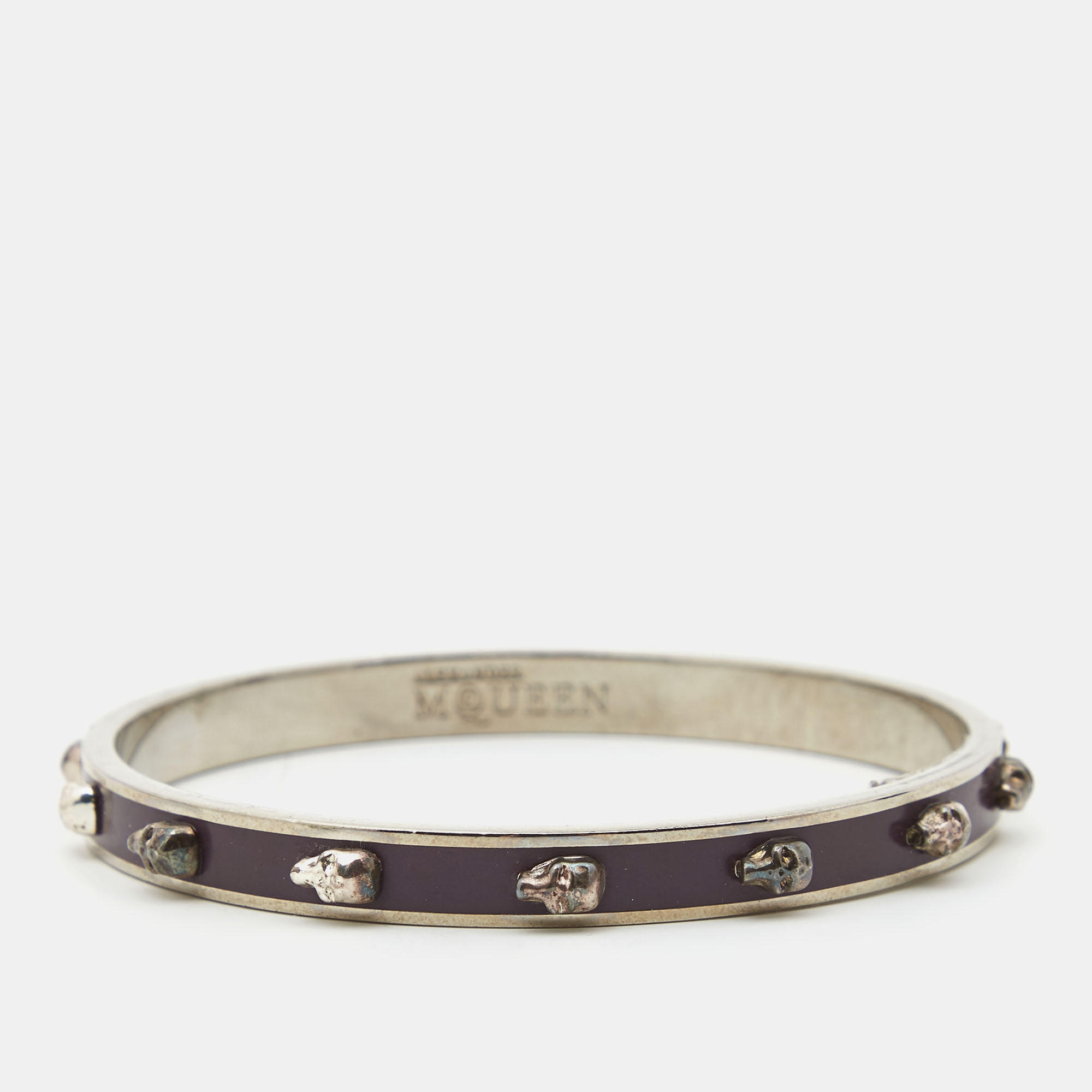 Alexander Mcqueen Enamel Skull Silver Tone Bangle Bracelet